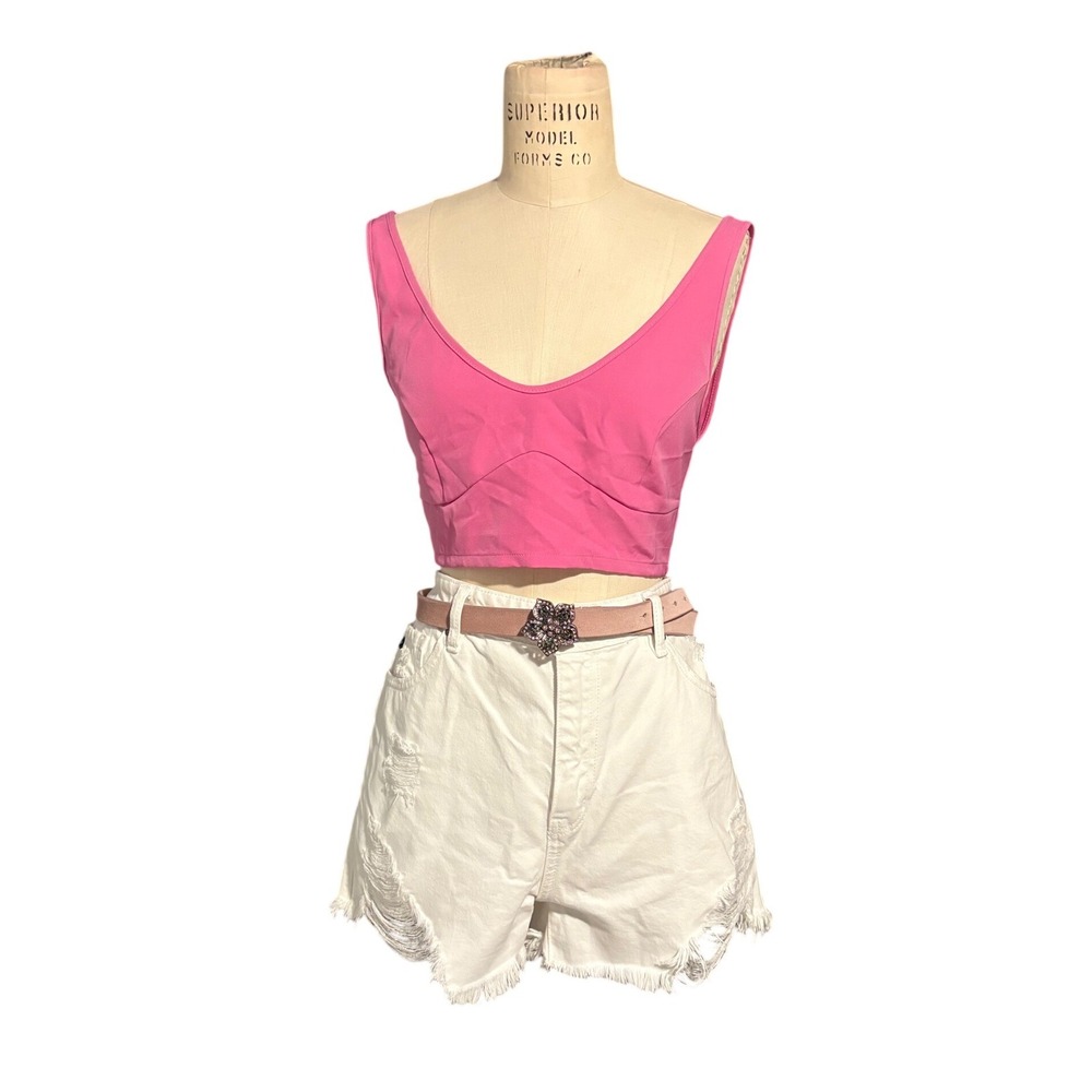 Pink V-Neck‎ Bustier Crop Top Hook Back Women S NWT Barbiecore Summer Festival